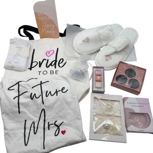Miss To Mrs Bridal Bundle Bride To Be Tote Shirt Small Slippers Garter Set USED
